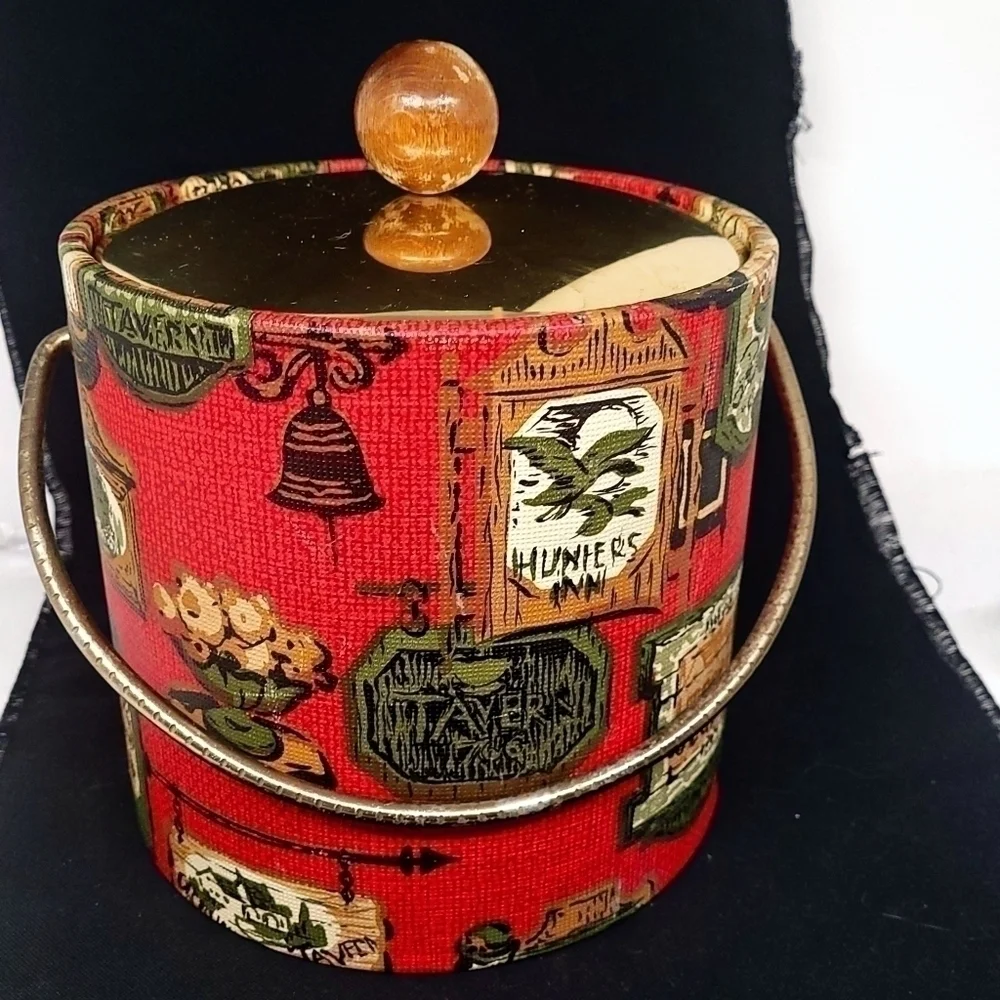 Vintage early American colonial eagle pattern ice bucket & 1 glass